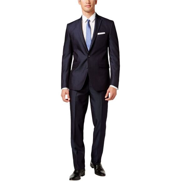 Kenneth Cole Mens Micro-Stripe Formal Tuxedo, Blue, NWT